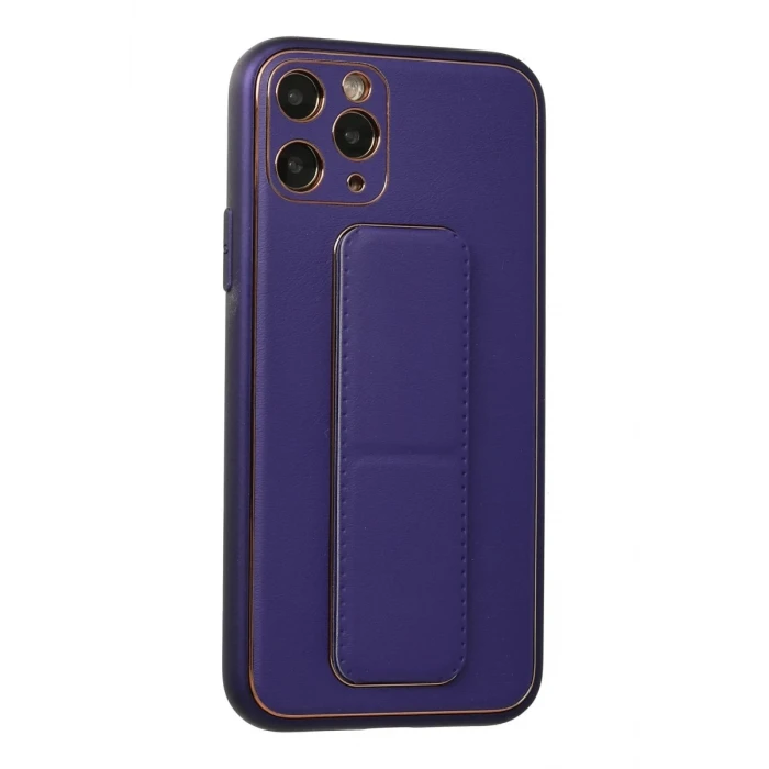 Newface Apple iPhone 11 Pro Kılıf Coco Deri Standlı Kapak - Mor