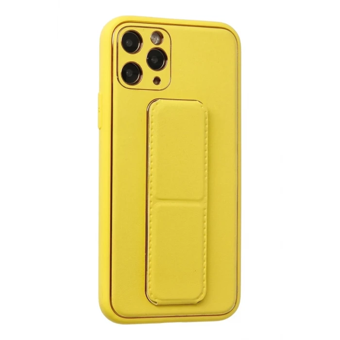 Newface Apple iPhone 11 Pro Kılıf Coco Deri Standlı Kapak - Sarı