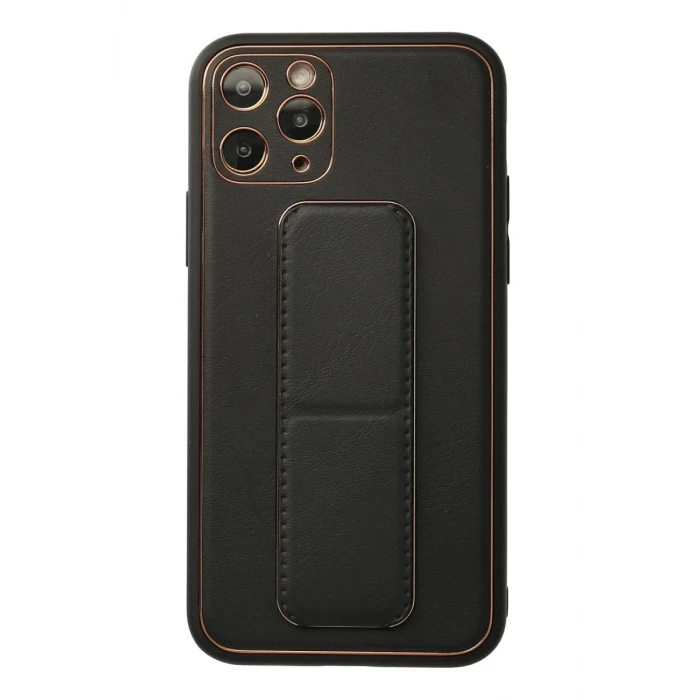 Newface Apple iPhone 11 Pro Kılıf Coco Deri Standlı Kapak - Siyah