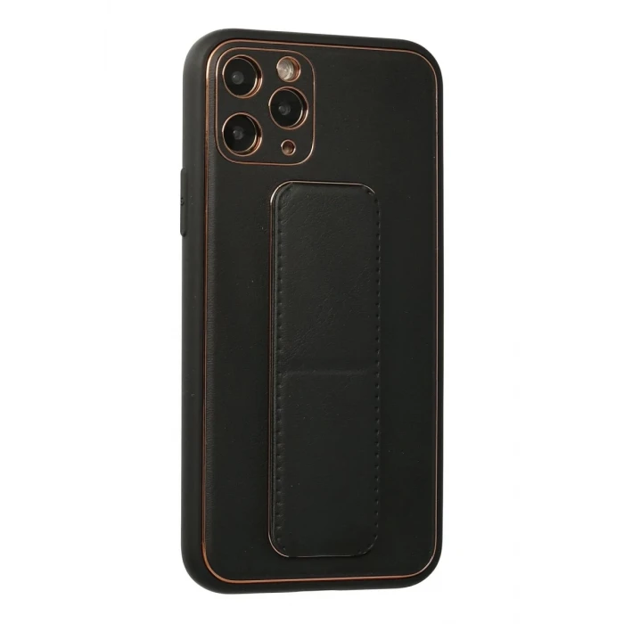Newface Apple iPhone 11 Pro Kılıf Coco Deri Standlı Kapak - Siyah