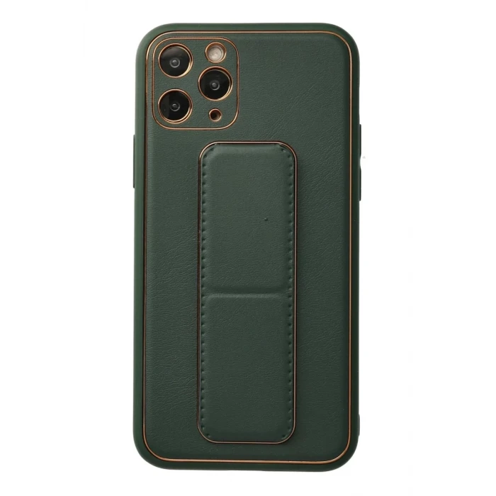 Newface Apple iPhone 11 Pro Kılıf Coco Deri Standlı Kapak - Yeşil