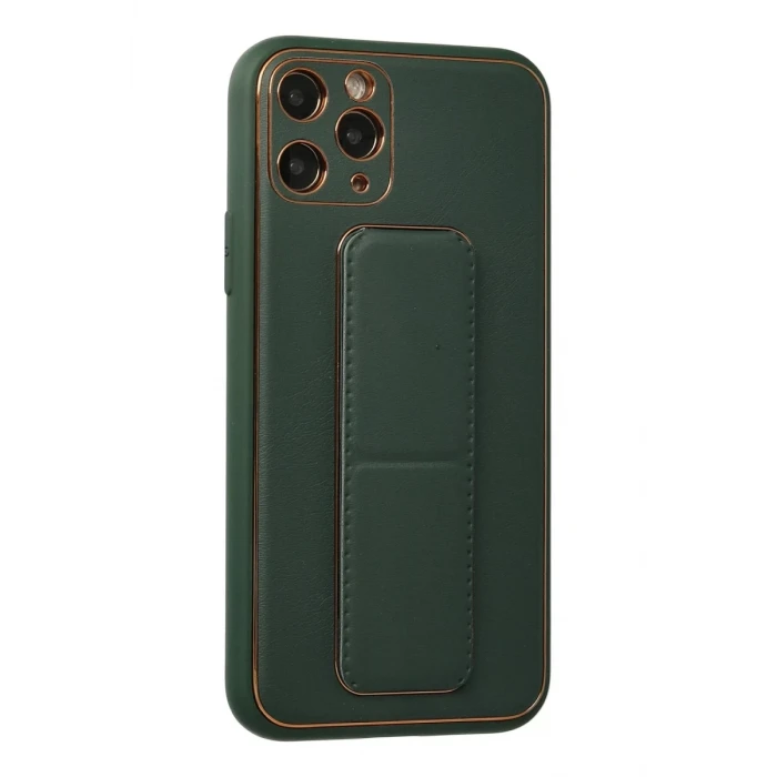 Newface Apple iPhone 11 Pro Kılıf Coco Deri Standlı Kapak - Yeşil