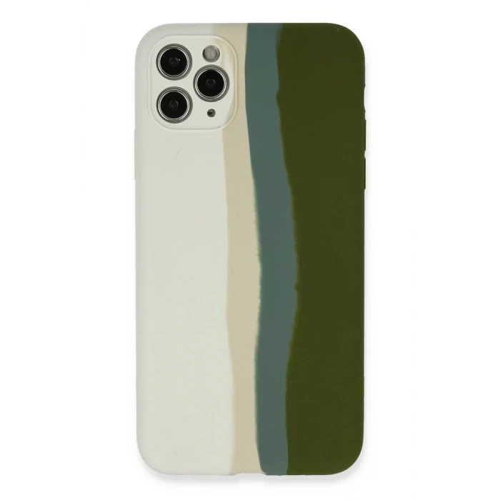 Newface Apple iPhone 11 Pro Kılıf Ebruli Lansman Silikon - Beyaz-Yeşil