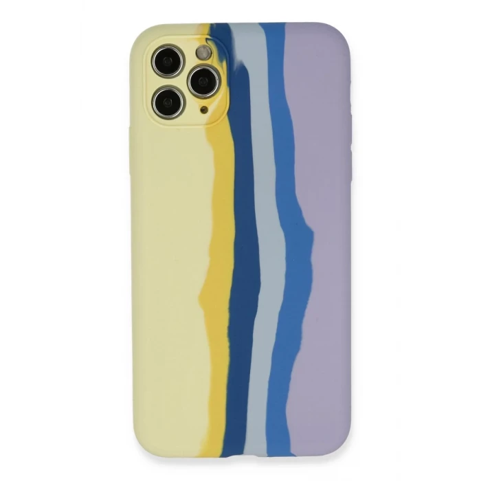 Newface Apple iPhone 11 Pro Kılıf Ebruli Lansman Silikon - Sarı-Lila
