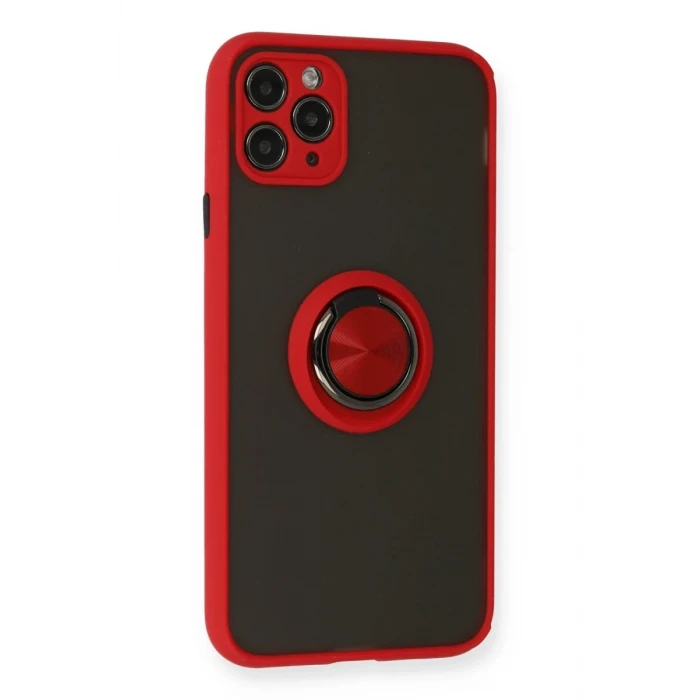 Newface Apple iPhone 11 Pro Kılıf Montreal Yüzüklü Silikon Kapak - Kırmızı