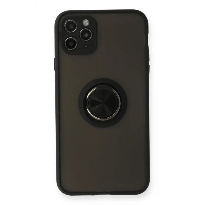 Newface Apple iPhone 11 Pro Kılıf Montreal Yüzüklü Silikon Kapak - Siyah