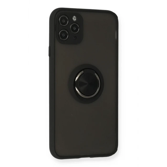 Newface Apple iPhone 11 Pro Kılıf Montreal Yüzüklü Silikon Kapak - Siyah