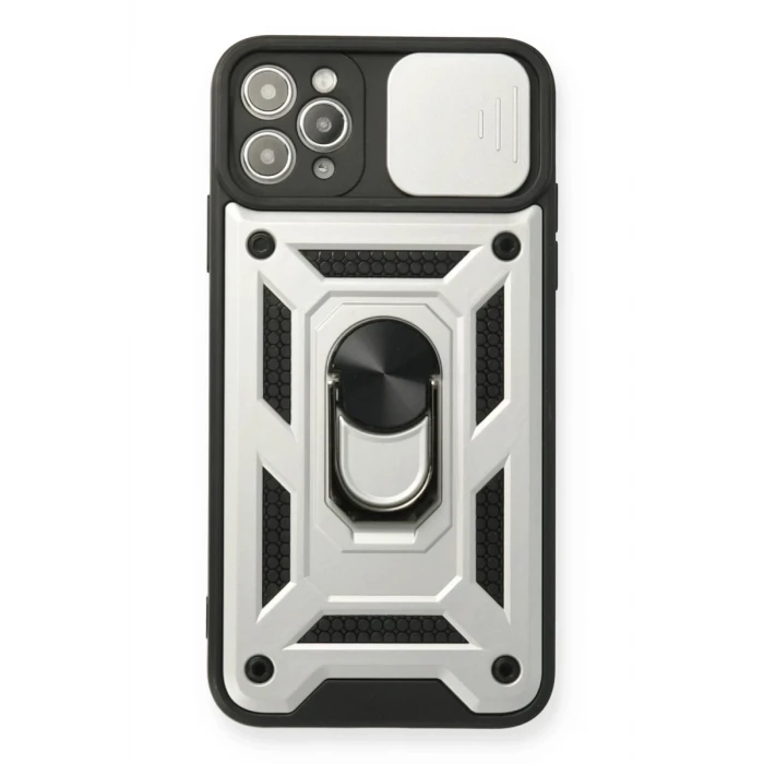 Newface Apple iPhone 11 Pro Kılıf Pars Lens Yüzüklü Silikon - Gümüş