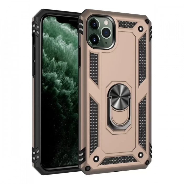 Newface Apple iPhone 11 Pro Kılıf Sofya Yüzüklü Silikon Kapak - Gold