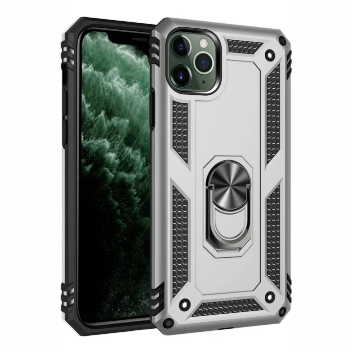 Newface Apple iPhone 11 Pro Kılıf Sofya Yüzüklü Silikon Kapak - Gümüş