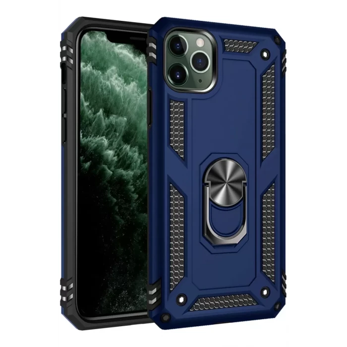 Newface Apple iPhone 11 Pro Kılıf Sofya Yüzüklü Silikon Kapak - Lacivert
