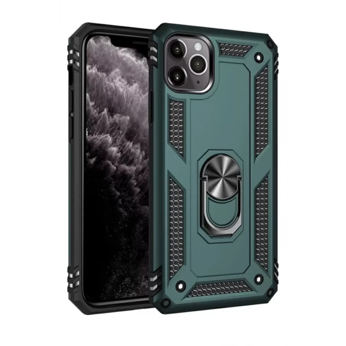 Newface Apple iPhone 11 Pro Kılıf Sofya Yüzüklü Silikon Kapak - Yeşil