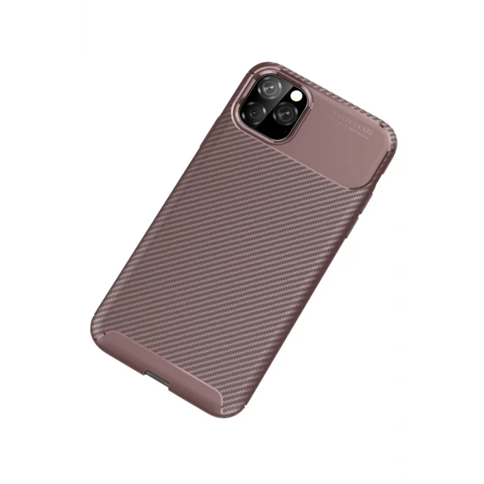 Newface Apple iPhone 11 Pro Max Kılıf Auto Focus Karbon Kapak - Kahverengi
