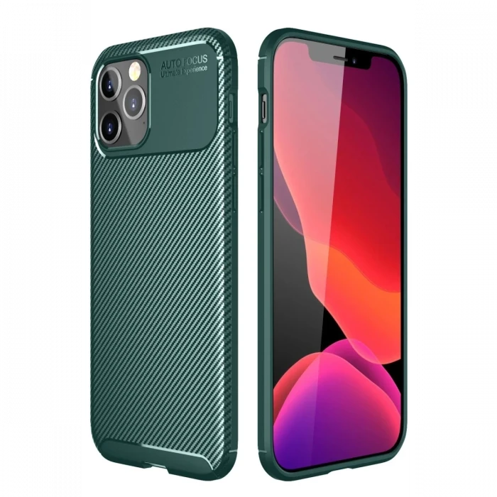 Newface Apple iPhone 11 Pro Max Kılıf Auto Focus Karbon Kapak - Yeşil