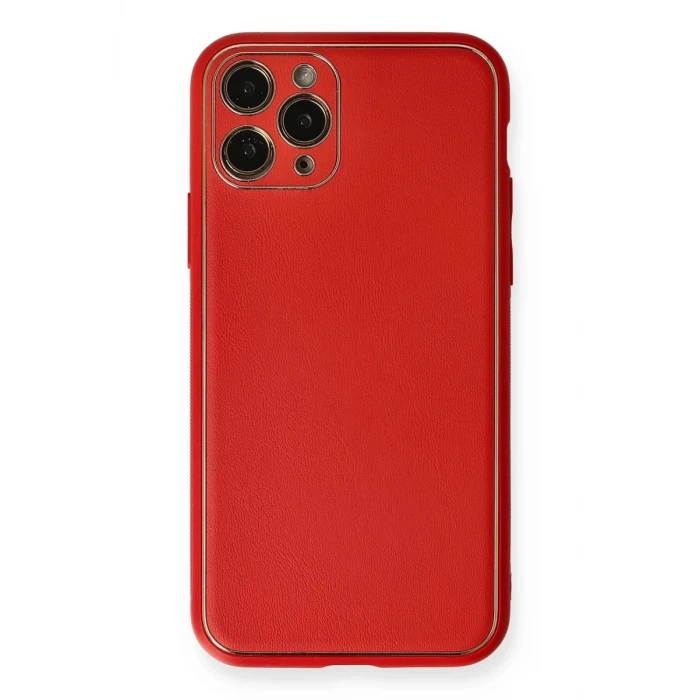 Newface Apple iPhone 11 Pro Max Kılıf Coco Deri Silikon Kapak - Kırmızı