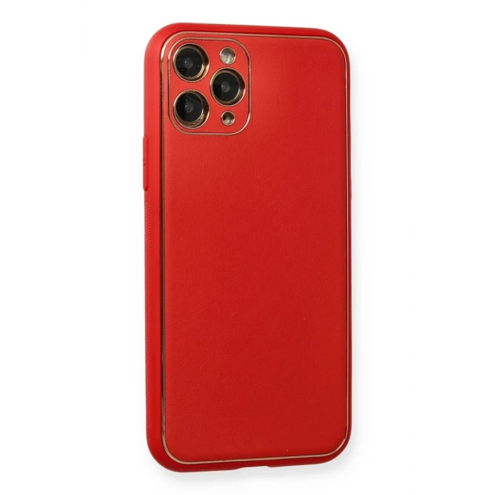 Newface Apple iPhone 11 Pro Max Kılıf Coco Deri Silikon Kapak - Kırmızı