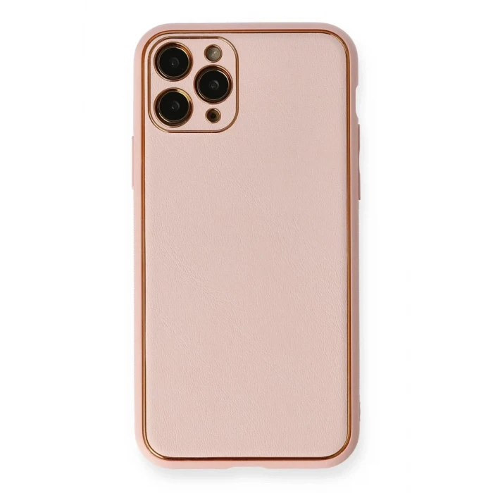 Newface Apple iPhone 11 Pro Max Kılıf Coco Deri Silikon Kapak - Pembe