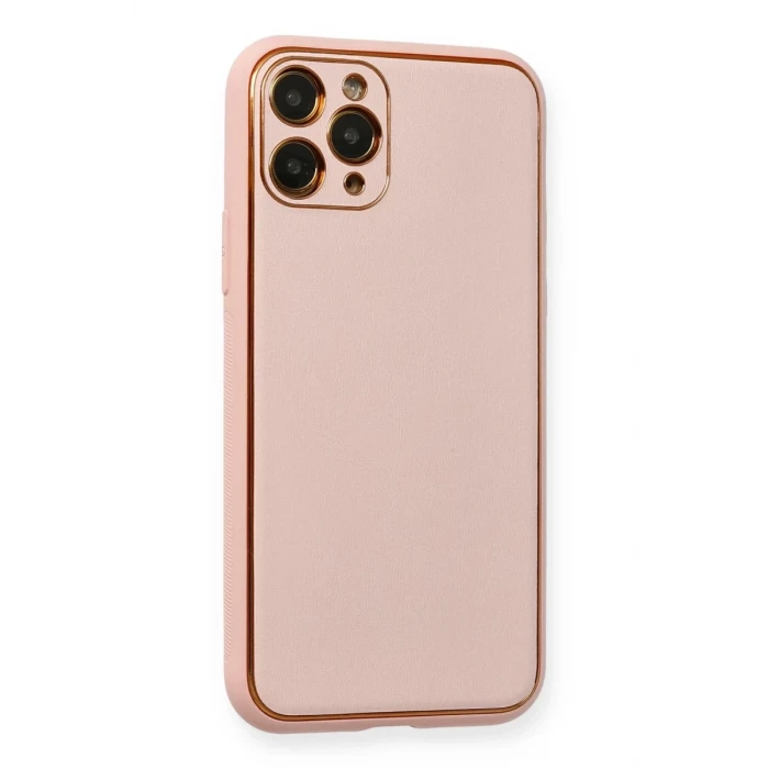 Newface Apple iPhone 11 Pro Max Kılıf Coco Deri Silikon Kapak - Pembe