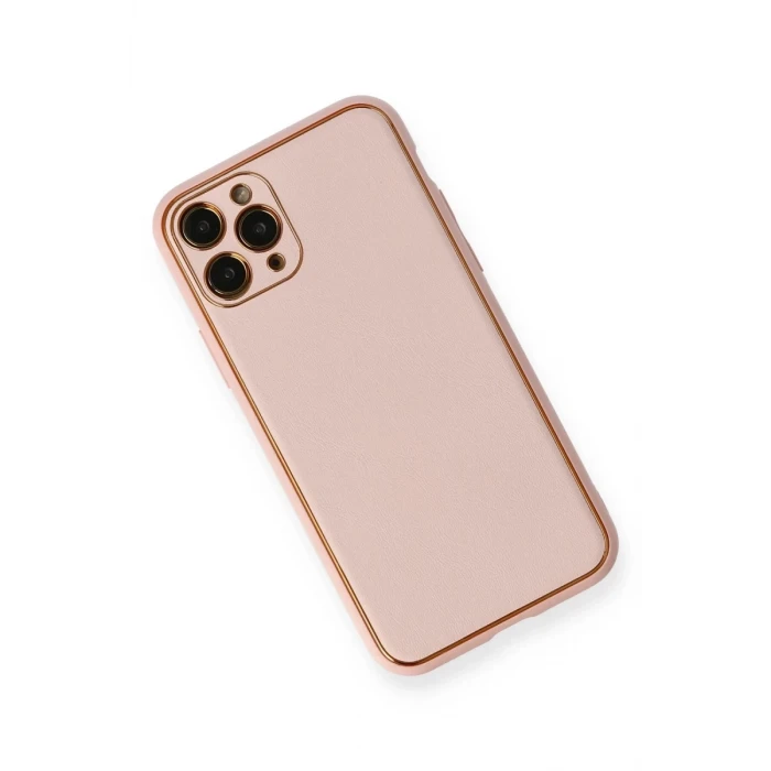 Newface Apple iPhone 11 Pro Max Kılıf Coco Deri Silikon Kapak - Pembe