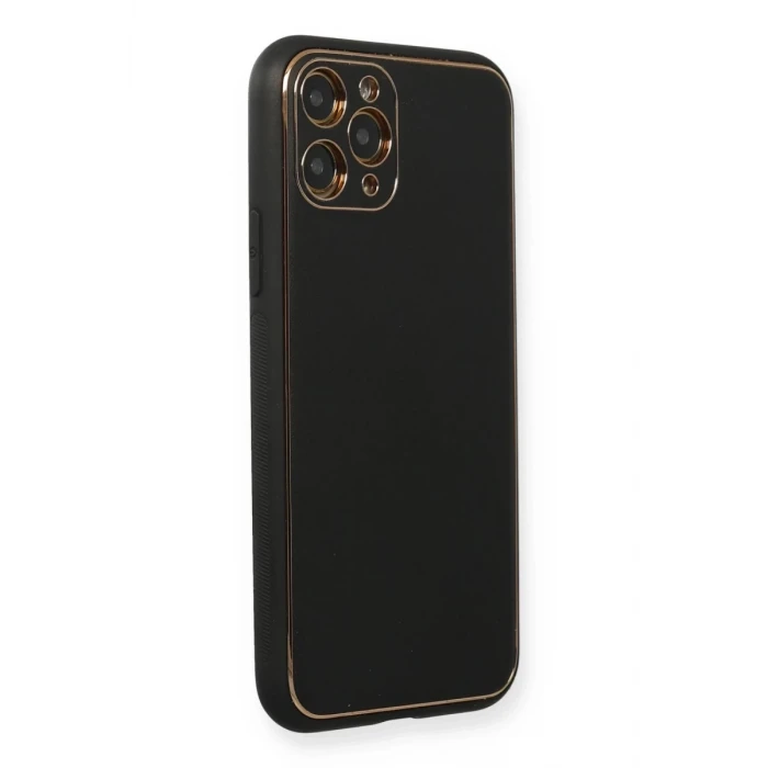 Newface Apple iPhone 11 Pro Max Kılıf Coco Deri Silikon Kapak - Siyah