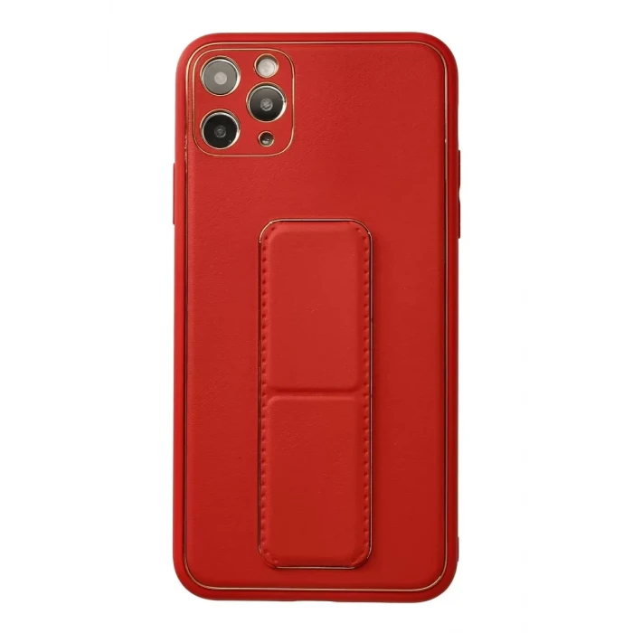 Newface Apple iPhone 11 Pro Max Kılıf Coco Deri Standlı Kapak - Kırmızı