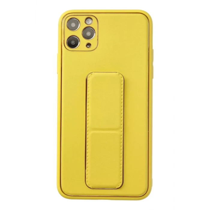 Newface Apple iPhone 11 Pro Max Kılıf Coco Deri Standlı Kapak - Sarı