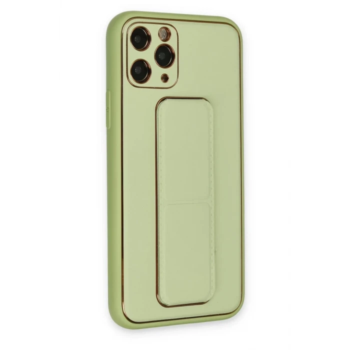 Newface Apple iPhone 11 Pro Max Kılıf Coco Deri Standlı Kapak - Su Yeşili