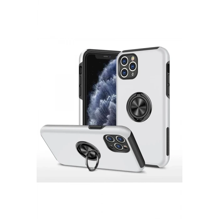 Newface Apple iPhone 11 Pro Max Kılıf Elit Yüzüklü Kapak - Gümüş