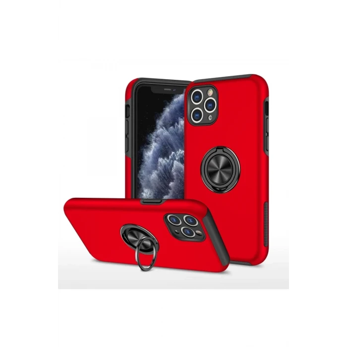 Newface Apple iPhone 11 Pro Max Kılıf Elit Yüzüklü Kapak - Kırmızı