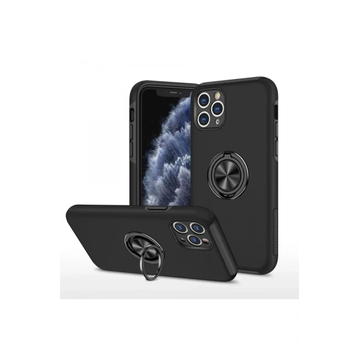 Newface Apple iPhone 11 Pro Max Kılıf Elit Yüzüklü Kapak - Siyah