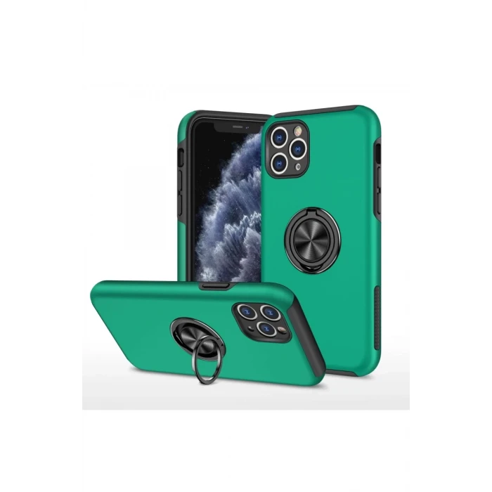 Newface Apple iPhone 11 Pro Max Kılıf Elit Yüzüklü Kapak - Yeşil