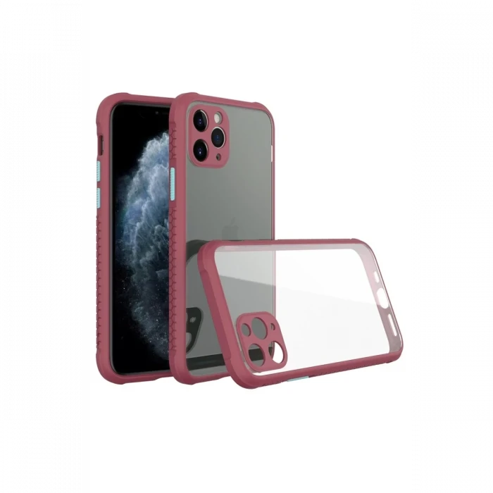 Newface Apple iPhone 11 Pro Max Kılıf Miami Şeffaf Silikon - Fuşya