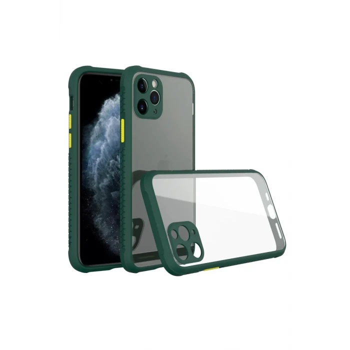 Newface Apple iPhone 11 Pro Max Kılıf Miami Şeffaf Silikon - Koyu Yeşil