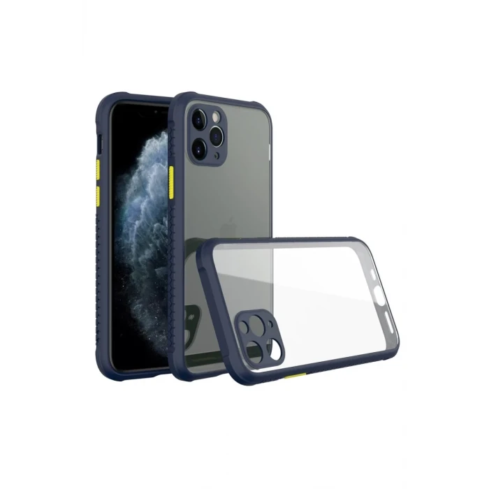 Newface Apple iPhone 11 Pro Max Kılıf Miami Şeffaf Silikon - Lacivert