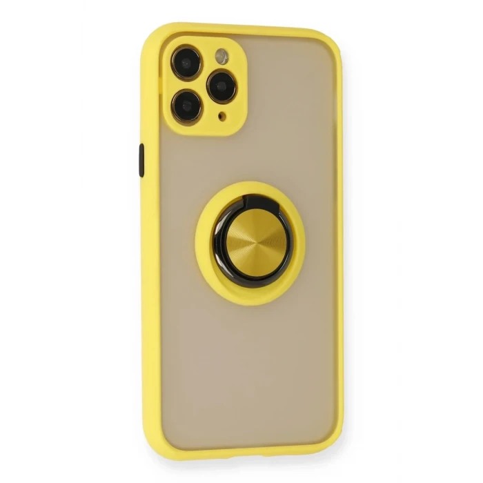Newface Apple iPhone 11 Pro Max Kılıf Montreal Yüzüklü Silikon Kapak - Sarı