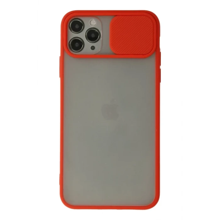 Newface Apple iPhone 11 Pro Max Kılıf Palm Buzlu Kamera Sürgülü Silikon - Kırmızı