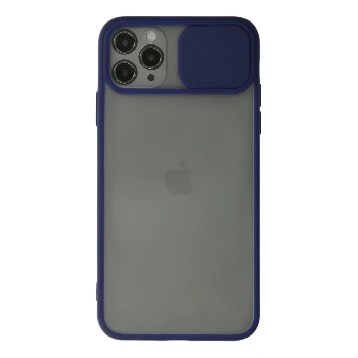 Newface Apple iPhone 11 Pro Max Kılıf Palm Buzlu Kamera Sürgülü Silikon - Lacivert