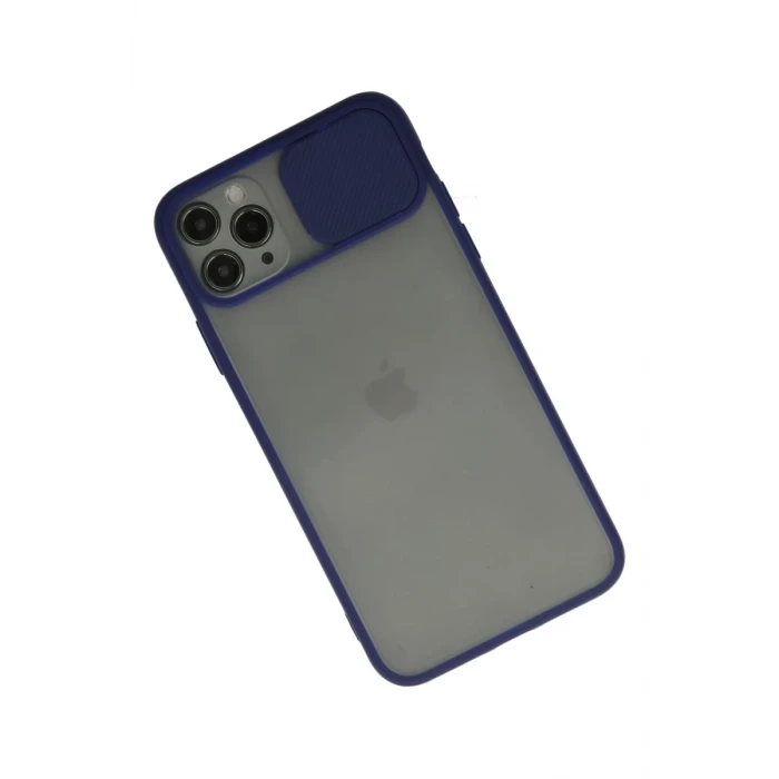 Newface Apple iPhone 11 Pro Max Kılıf Palm Buzlu Kamera Sürgülü Silikon - Lacivert