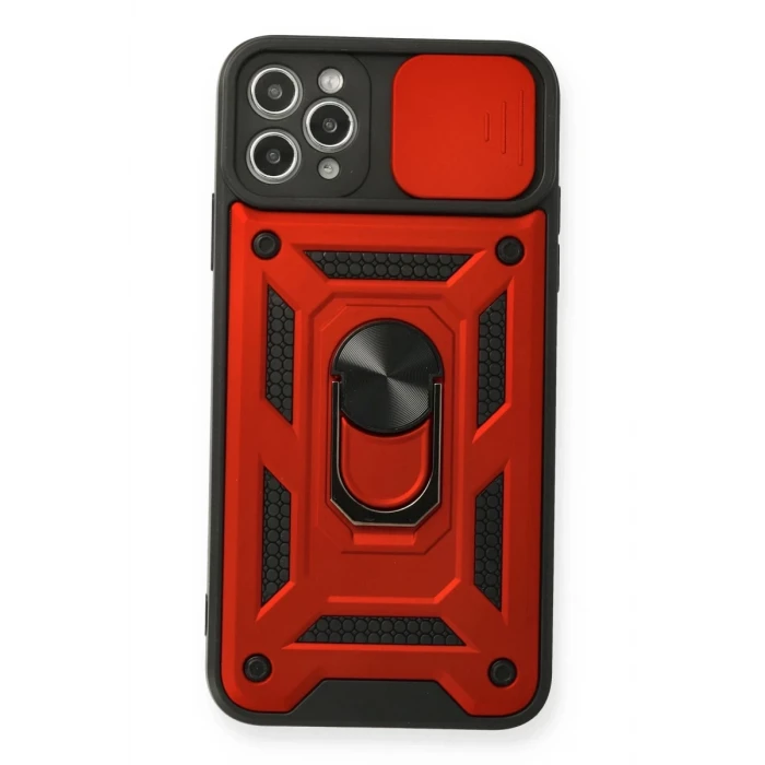 Newface Apple iPhone 11 Pro Max Kılıf Pars Lens Yüzüklü Silikon - Kırmızı