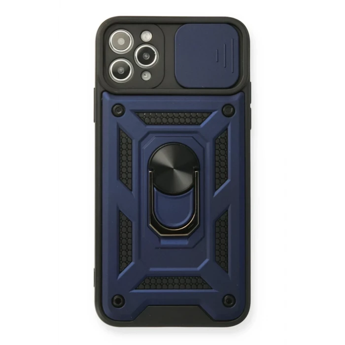 Newface Apple iPhone 11 Pro Max Kılıf Pars Lens Yüzüklü Silikon - Lacivert