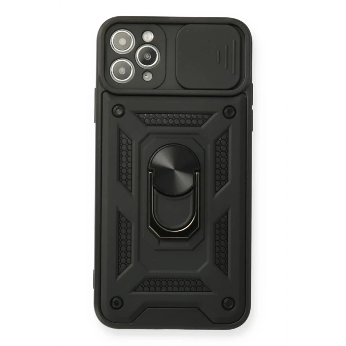 Newface Apple iPhone 11 Pro Max Kılıf Pars Lens Yüzüklü Silikon - Siyah