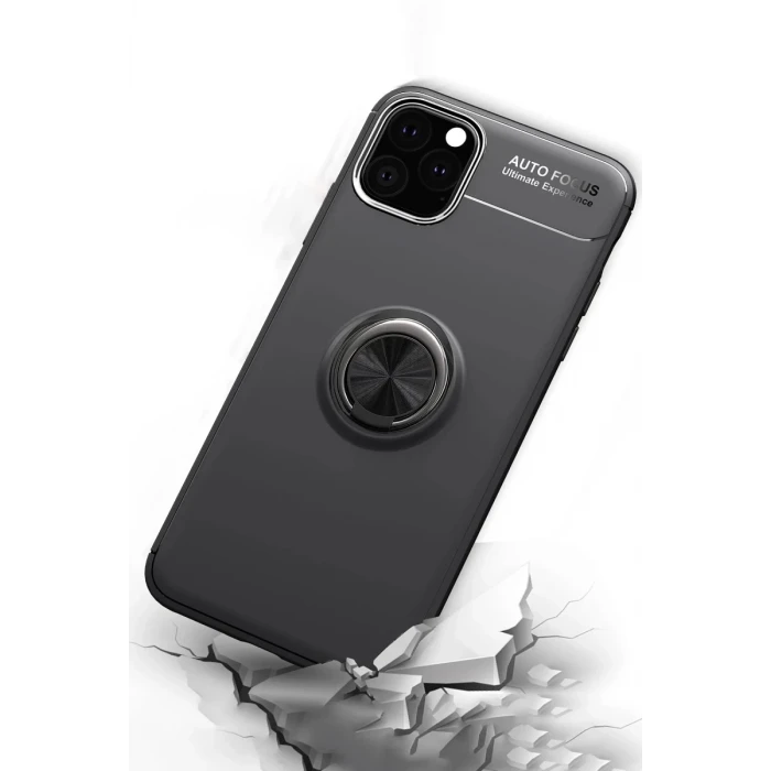 Newface Apple iPhone 11 Pro Max Kılıf Range Yüzüklü Silikon - Kırmızı