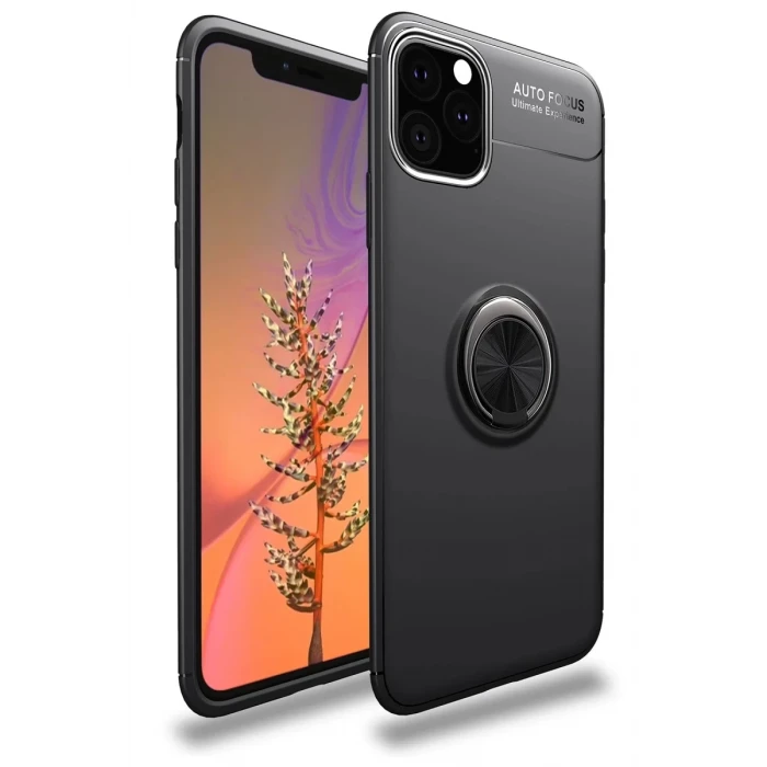 Newface Apple iPhone 11 Pro Max Kılıf Range Yüzüklü Silikon - Siyah