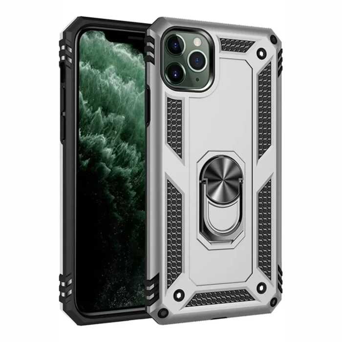 Newface Apple iPhone 11 Pro Max Kılıf Sofya Yüzüklü Silikon Kapak - Gümüş