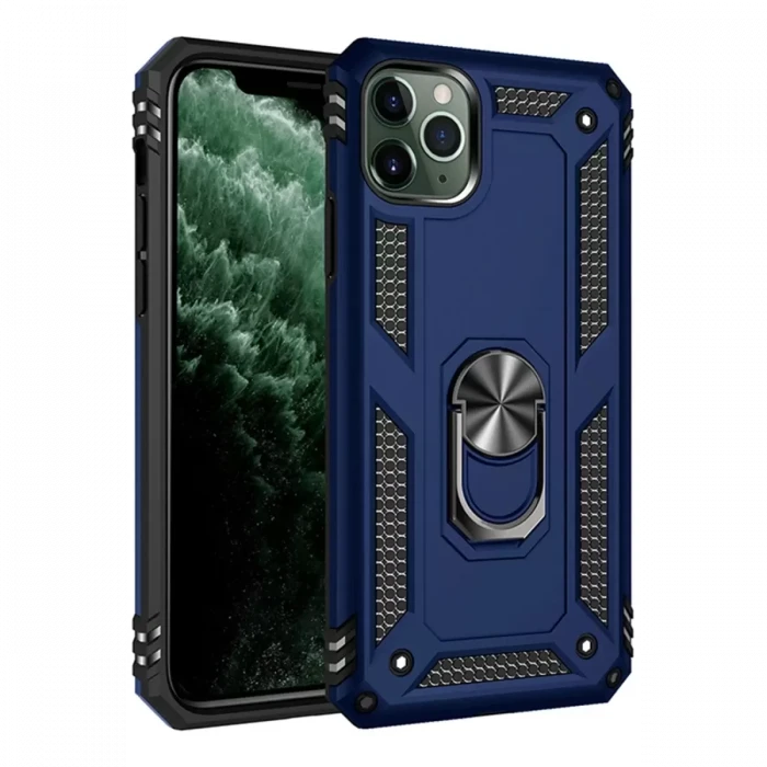 Newface Apple iPhone 11 Pro Max Kılıf Sofya Yüzüklü Silikon Kapak - Lacivert