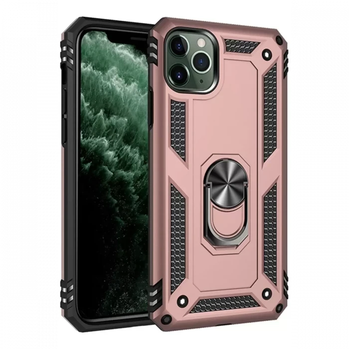 Newface Apple iPhone 11 Pro Max Kılıf Sofya Yüzüklü Silikon Kapak - Rose