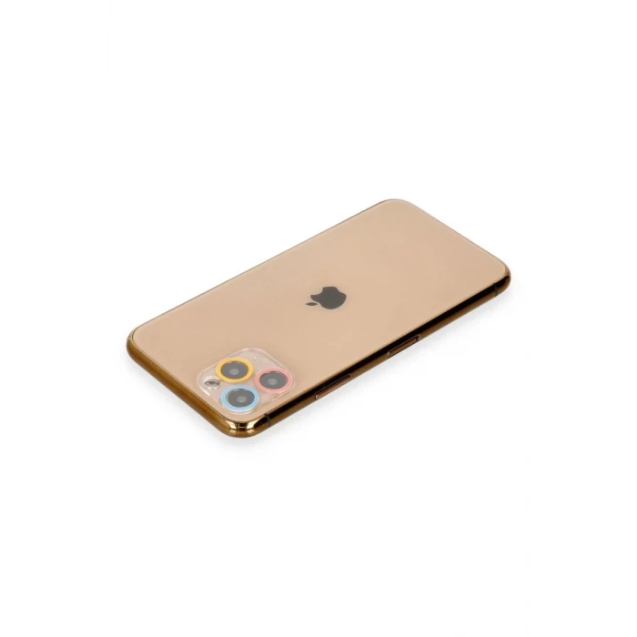 Newface Apple iPhone 11 Pro Max Renkli Kamera Lens Koruma Cam - Pembe-Mavi