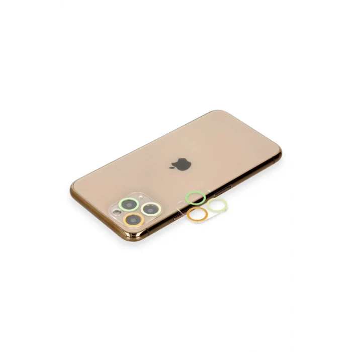 Newface Apple iPhone 11 Pro Max Renkli Kamera Lens Koruma Cam - Sarı-Turuncu