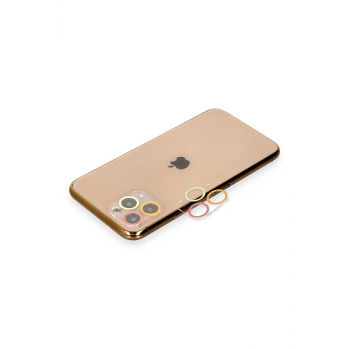 Newface Apple iPhone 11 Pro Max Renkli Kamera Lens Koruma Cam - Turuncu-Kırmızı