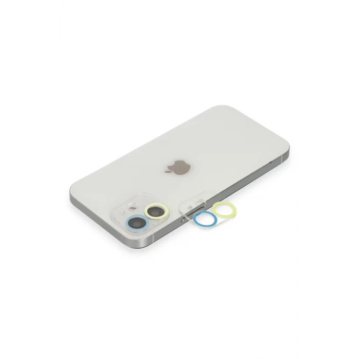 Newface Apple iPhone 11 Renkli Kamera Lens Koruma Cam - Sarı-Mavi